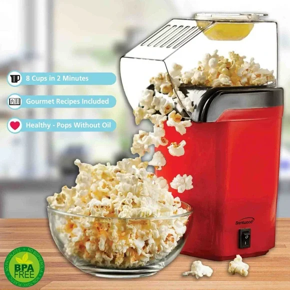 BRENTWOOD PC-486R 8-CUP HOT AIR POPCORN MAKER, RED - Picture 2 of 13